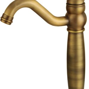 Tall Bathroom Basin Tap – Antique Brass Finish with Ceramic Handle