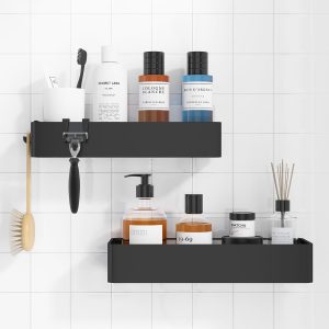 Rustproof 2-Tier Shower Shelf – Drill-Free, Quick-Dry, with Hooks