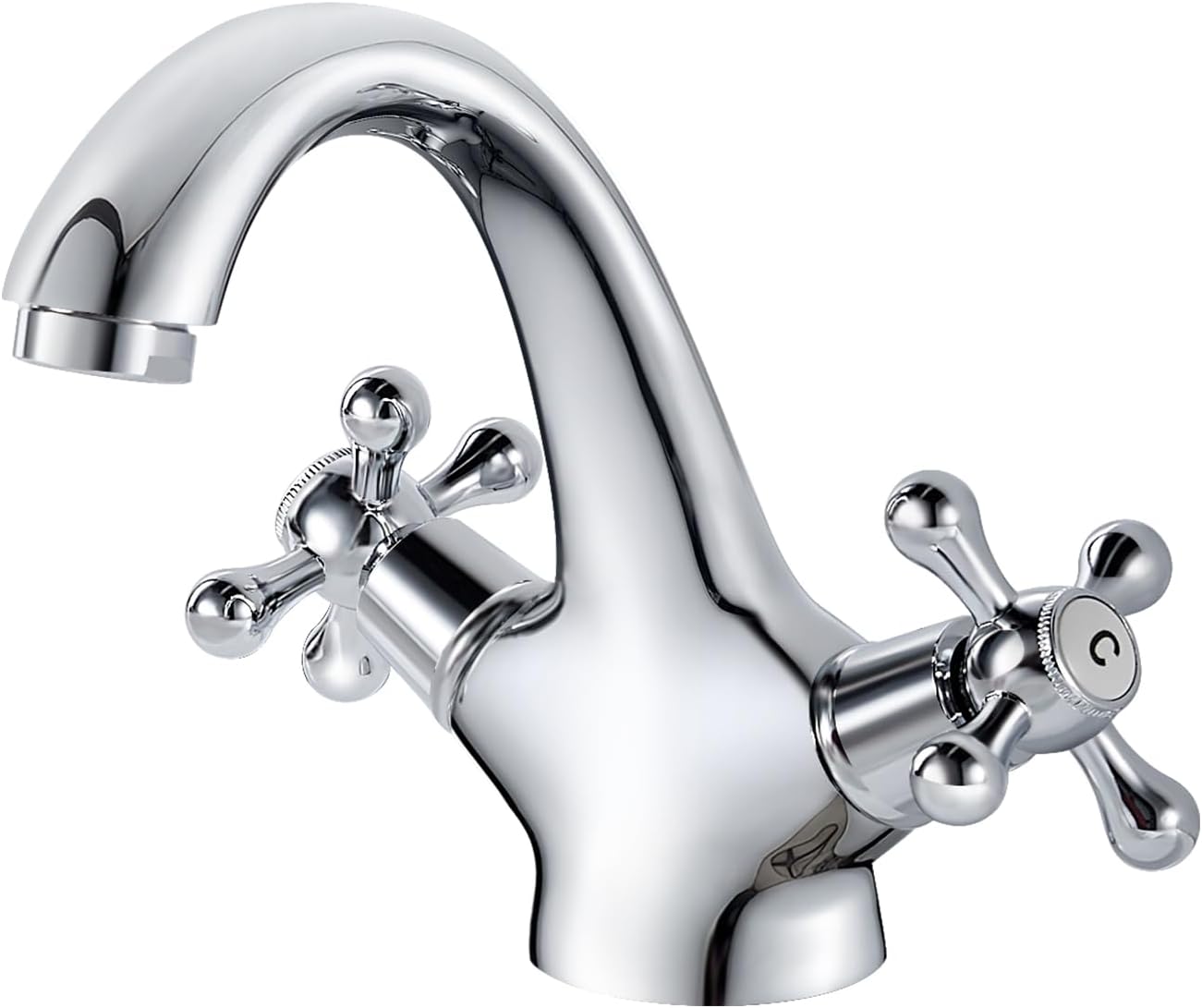 Monobloc Basin Mixer Tap – Dual Lever Hot & Cold, Chrome Finish