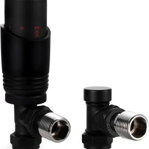 Matte Black Thermostatic Radiator Valve Set – Angled TRV with Lockshield