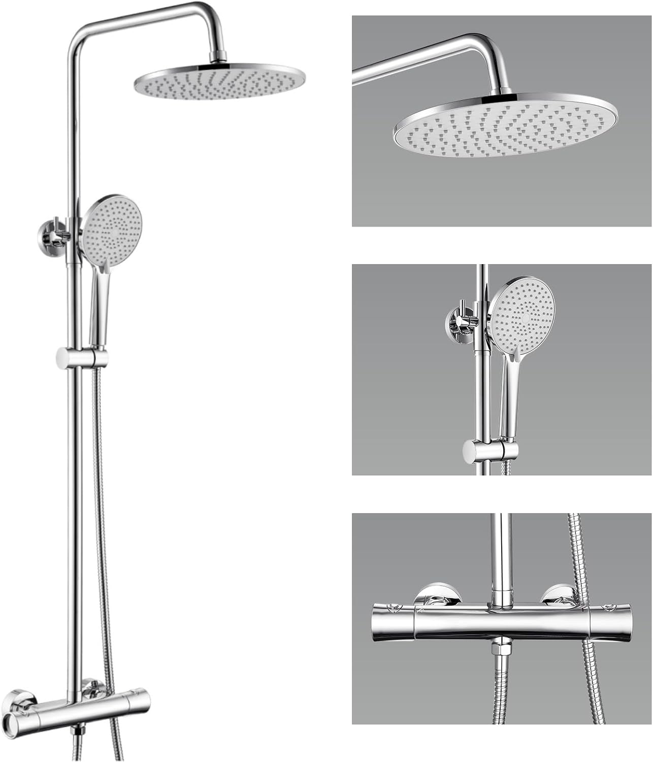 Thermostatic Shower Mixer Set – Rainfall Head & 3-Mode Handheld, Anti-Scald Valve