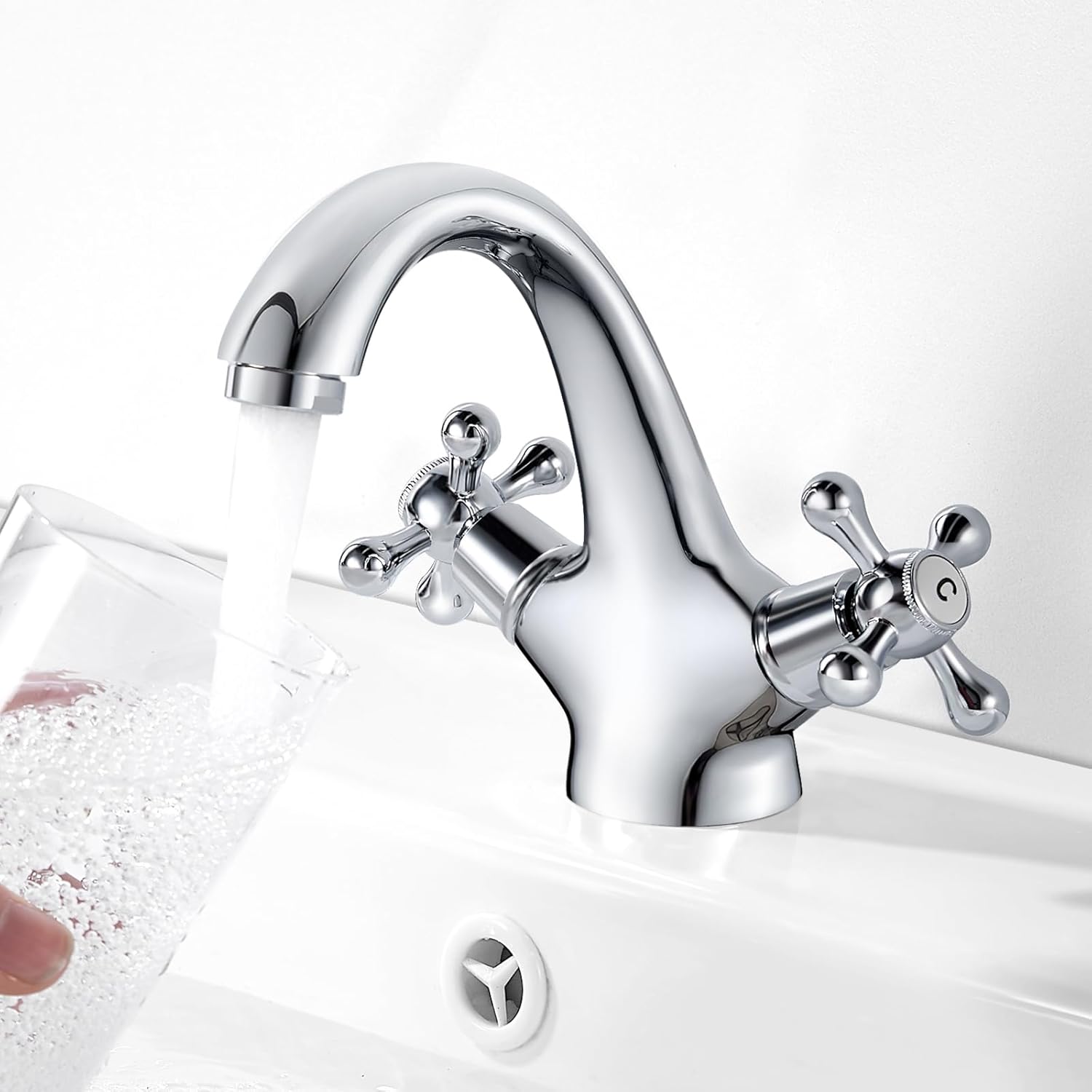Monobloc Basin Mixer Tap – Dual Lever Hot & Cold, Chrome Finish - Image 2