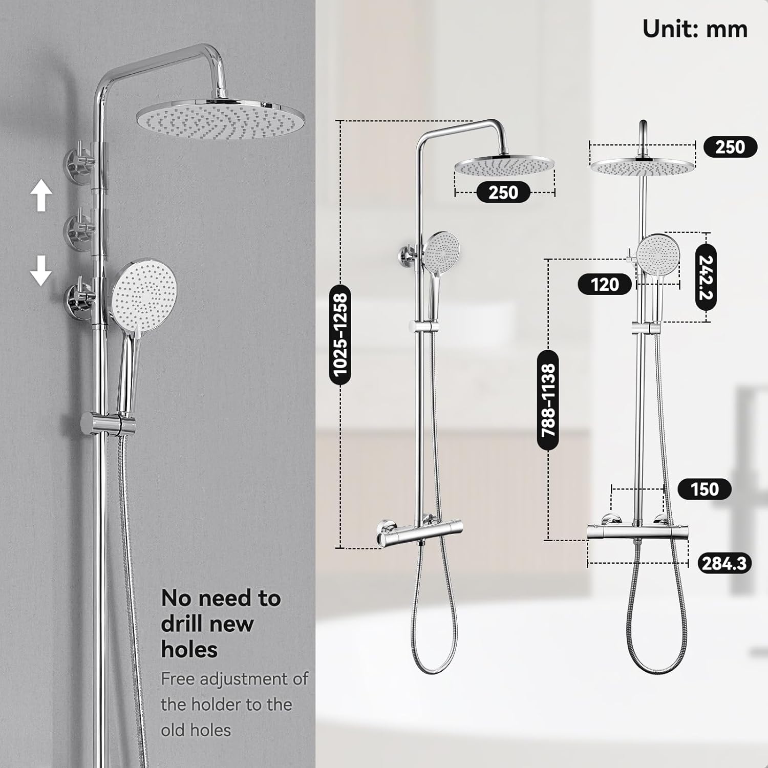 Thermostatic Shower Mixer Set – Rainfall Head & 3-Mode Handheld, Anti-Scald Valve - Image 7