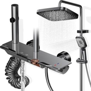 Mixer Shower Set – 12.4" Rainfall Head, 4-Function Panel, Grey