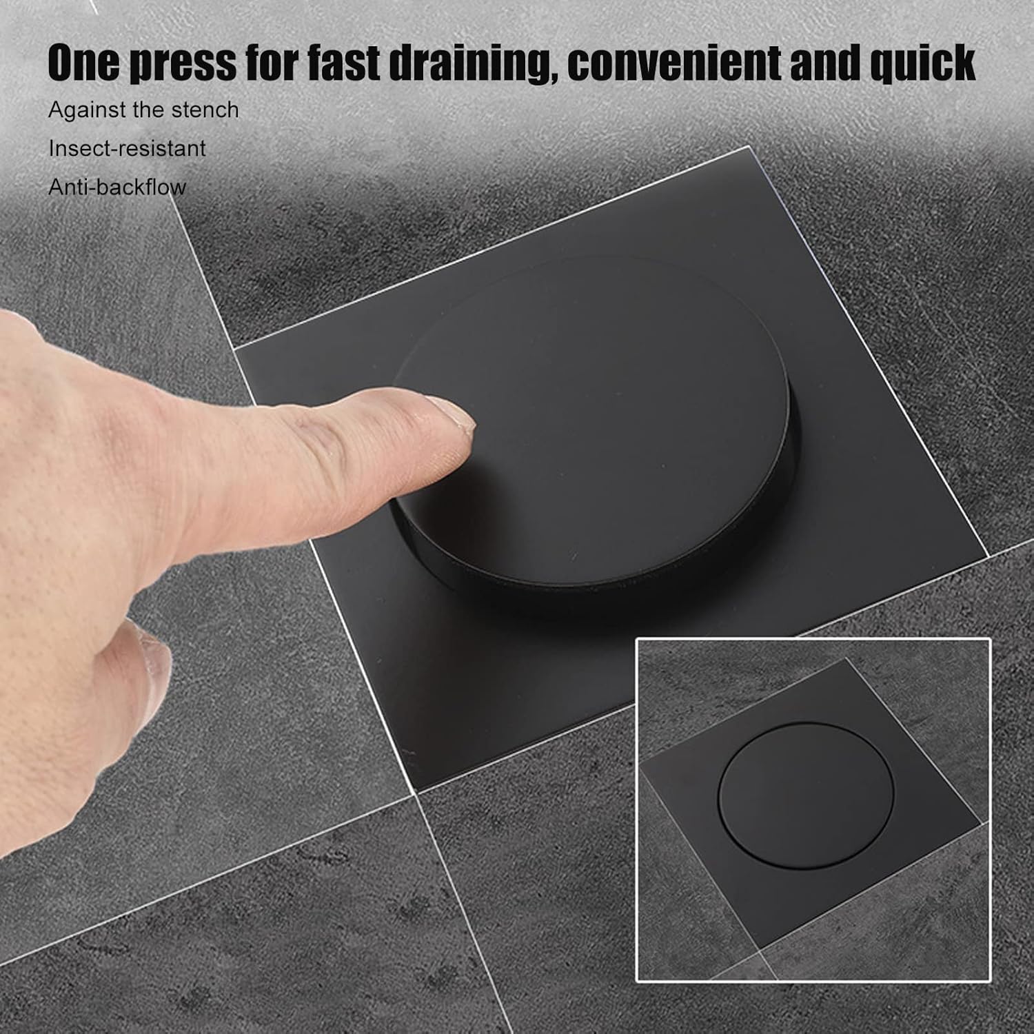 Black Pop Up Floor Drain – Brass Anti-Odor Shower Waste - Image 2