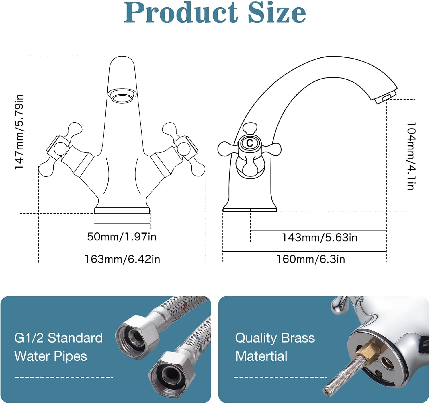 Monobloc Basin Mixer Tap – Dual Lever Hot & Cold, Chrome Finish - Image 6