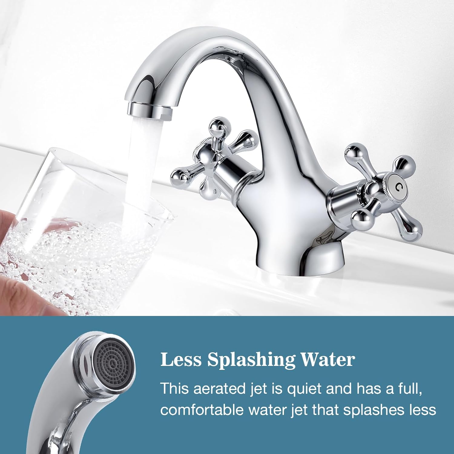 Monobloc Basin Mixer Tap – Dual Lever Hot & Cold, Chrome Finish - Image 4