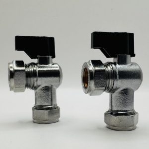 15mm Isolation Ball Valve – Angled Black Lever, Hot & Cold, 2 Pack