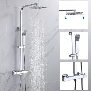 Thermostatic Shower System – Square Rainfall Head & Handheld, Anti-Scald Chrome